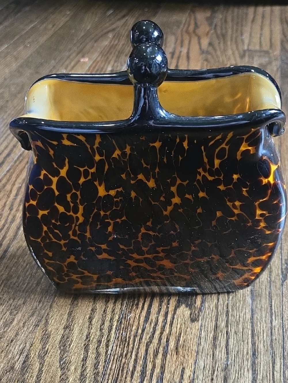 Vintage Murano Glass Purse Vase Leopard Tortoise